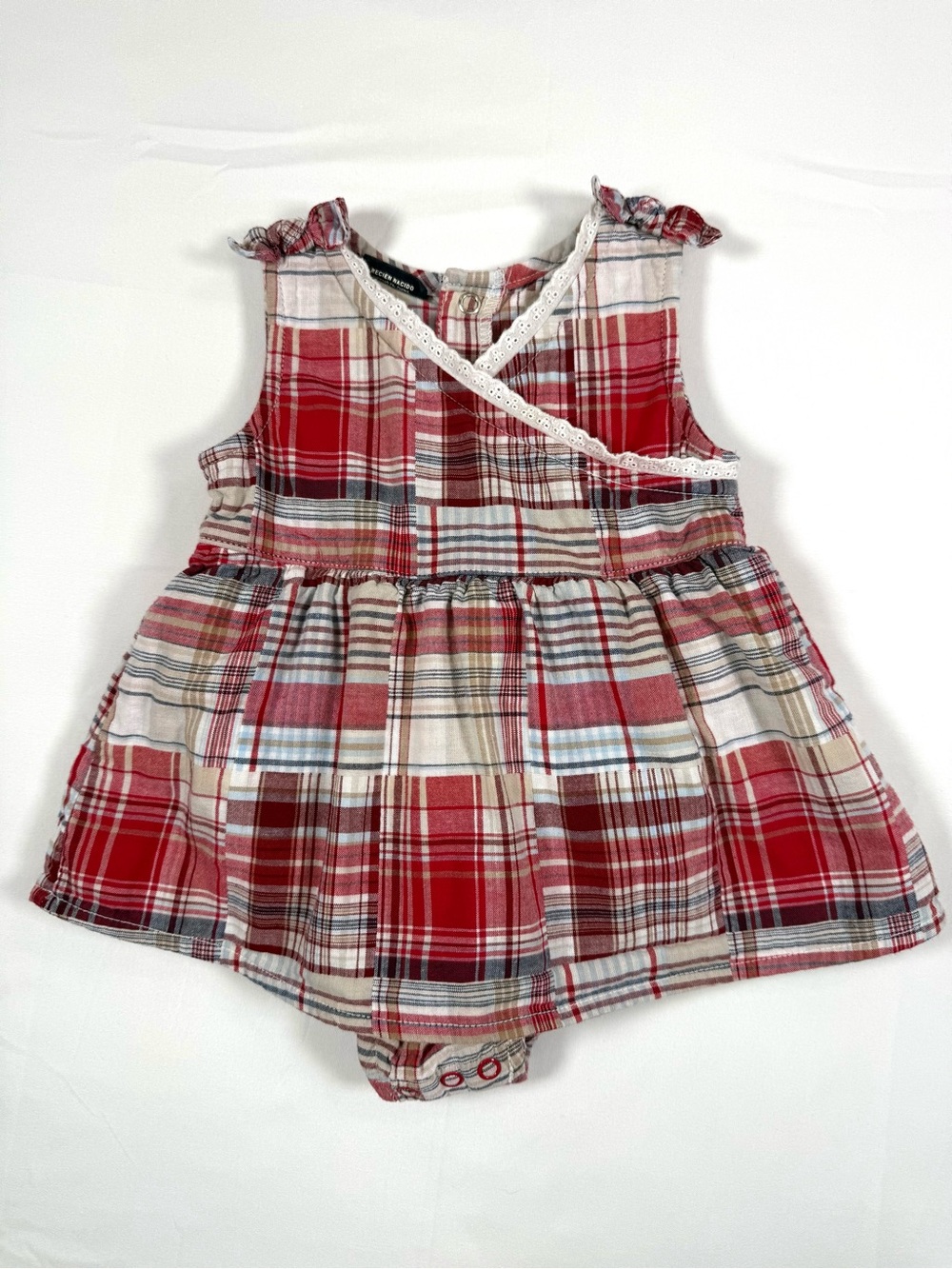 FADED GLORY Girls Patchwork Plaid Dress 6-9M Organic Cotton Cottagecore Preppy